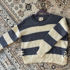 Pink Republic Navy & Cream Striped Crewneck Sweater with Side Buttons